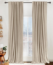 100% Blackout Shield vista frontal de cortina oatmeal mostrando oscuridad