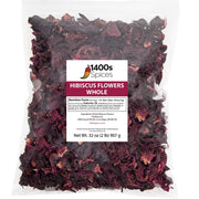 1400S SPICES paquete frontal mostrando 2 lb de flores de hibisco, ideal para comprar a granel