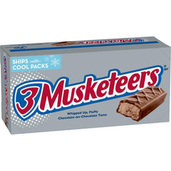 3 Musketeers frontal de la caja mostrando 36 barras, ideal para eventos