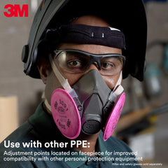 3M 6300 en uso por operario en taller mostrando protección respiratoria