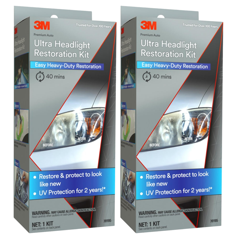 3M kit frontal con caja mostrando el pack doble y componentes para restaurar faros