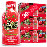 5-hour ENERGY front packaging showing 30-count box and Berry flavor convenience