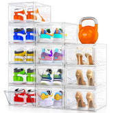 7 code front view of 12-pack clear shoe boxes showing organized storage benefit