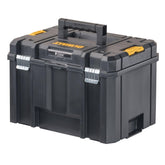 DEWALT TSTAK front view showing sturdy box and flat top for stacking