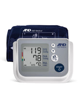 A&D Medical UA-767F front view showing device and cuff, illustrating quick home measurements