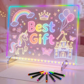 ABCOOL front view LED drawing board showing glowing neon artwork and clear acrylic surface
