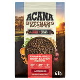 ACANA paquete frontal 4 lb mostrando receta y sin cereales, alta palatabilidad