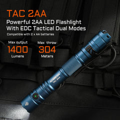 ACEBEAM TAC 2AA detalle del LED SFT-25R HI demostrando potencia y alcance