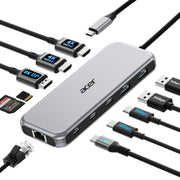 Acer docking station front panel showing ports and tidy cable organization benefit
