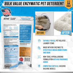 ACTIVE detalle de etiqueta con instrucciones y beneficios para manchas