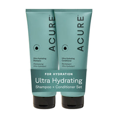 Acure frasco frontal del set ultra hydrating mostrando diseño y beneficio hidratante