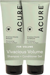 Acure set frontal mostrando botellas y beneficio de volumen ligero