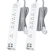 Addtam front view of two power strips showing outlets and USB ports for organized charging