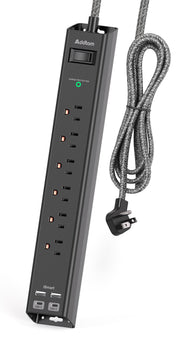 Addtam regleta frontal con 6 enchufes y 4 puertos USB para organización eficiente