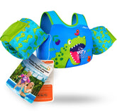 AEOCOO chaleco Puddle Jump frente con diseño dinosaurio y cierre seguro