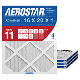 Aerostar front packaging 16x20x1 showing four-pack and benefits