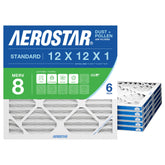 Aerostar front packaging showing six 12x12x1 filters for easy replacement