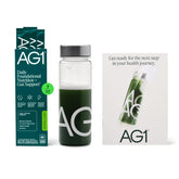 AG1 travel pack front pouch showing branding and convenience benefit