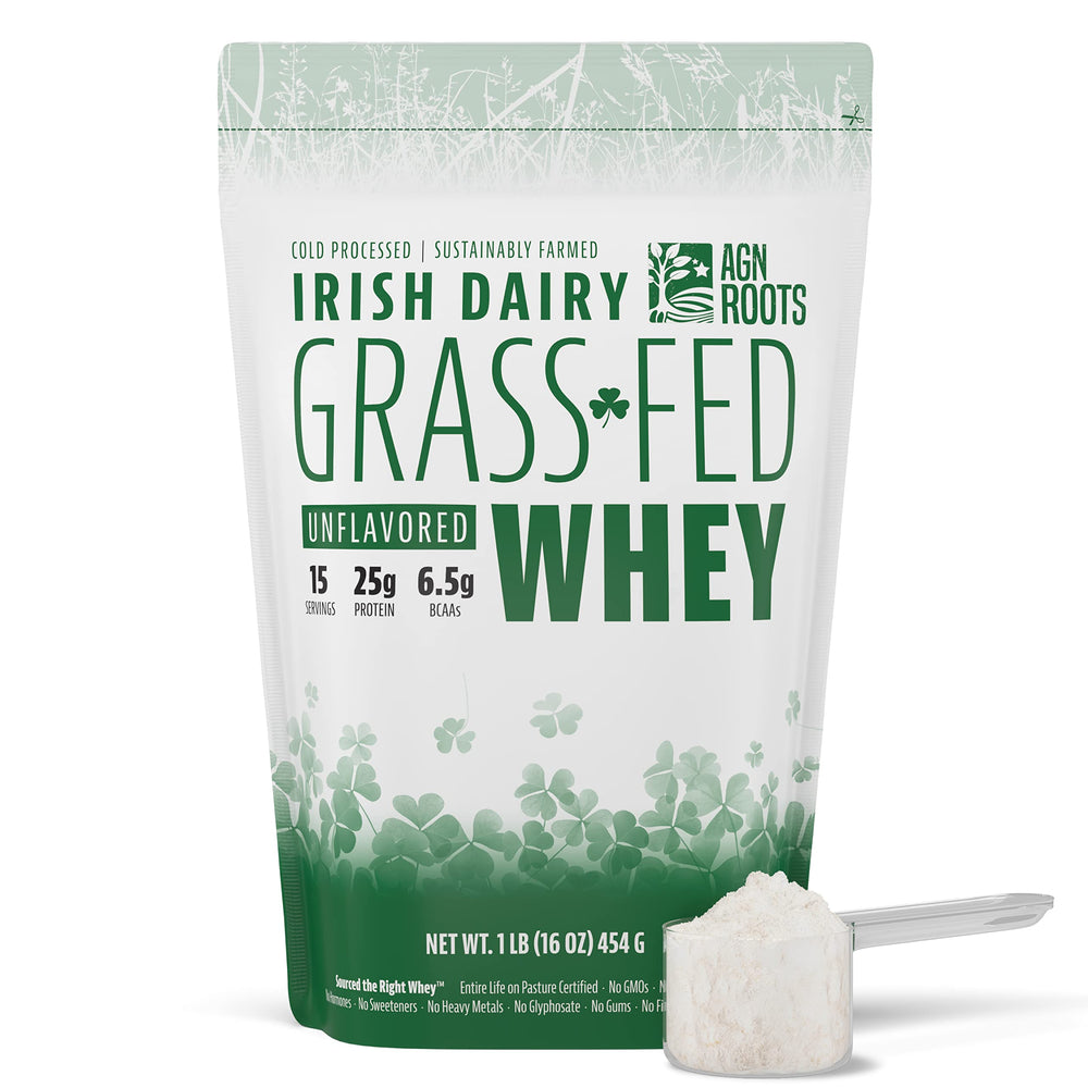 AGN Roots front pouch showing brand and pasture certification for transparent sourcing