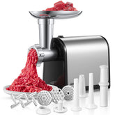 Aiheal electric meat grinder front view showing controls and stable base for reliable use
