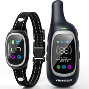 AIKEEP collar frontal mostrando controles y electrodos para entrenamiento seguro