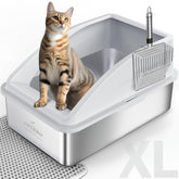 AIPERRO front view of enclosed stainless steel litter box showing containment benefit
