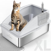 AIPERRO front view of enclosed stainless steel litter box showing containment benefit