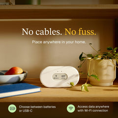 Airthings View Plus close-up of sensor ports showing precision sampling benefit