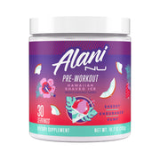 Alani Nu jar front view showing Hawaiian Shaved ICE flavor and servings benefit