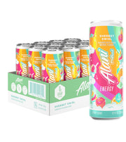 Alani Nu front packaging showing Sherbet Swirl and zero sugar benefit