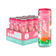 Alani Nu front packaging showing Strawberry Sunrise can and flavor appeal