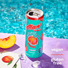 Alani Nu can in hand demonstrating slim size and easy-carry benefit