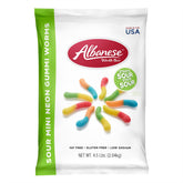 Albanese frente del empaque mostrando 4.5 lb y colores neón, ideal para eventos