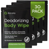 Alcala front packaging 30 pack showing individual sealed wipes and convenience