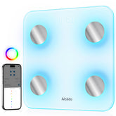 Alcedo scale front view in white showing clean design and clear display benefits