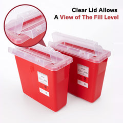 Alcedo sharps container side view with dimensions for size and placement