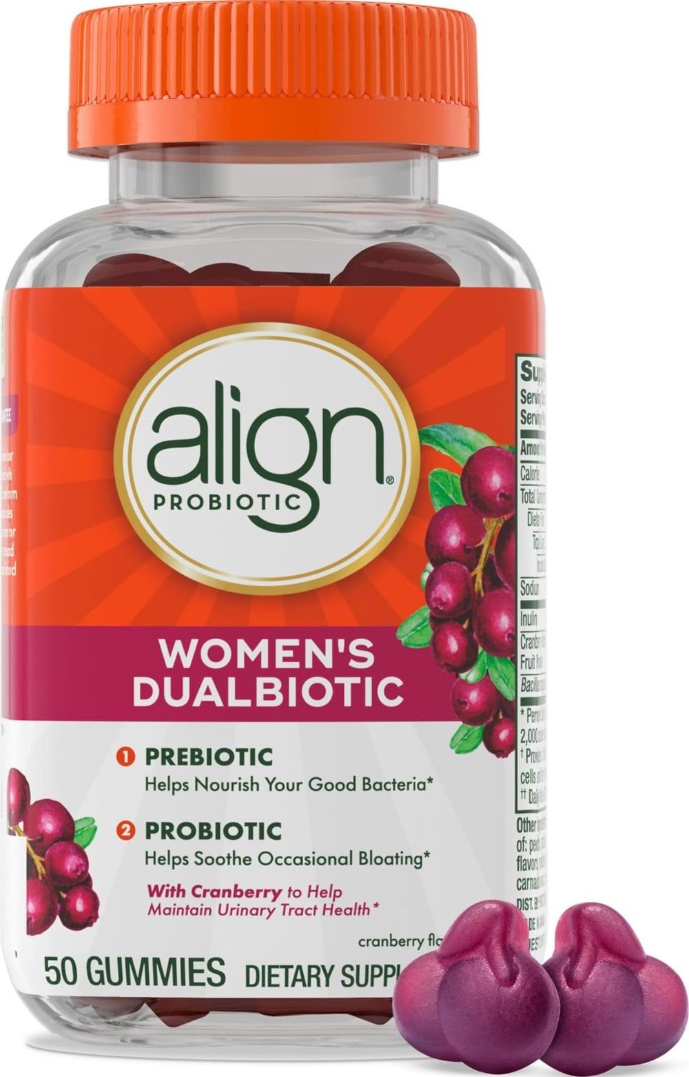 Align envase frontal de gomitas para mujer, presentación clara y práctica