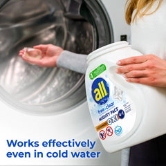 all free clear MIGHTY PACS inside washing machine showing HE compatibility benefit