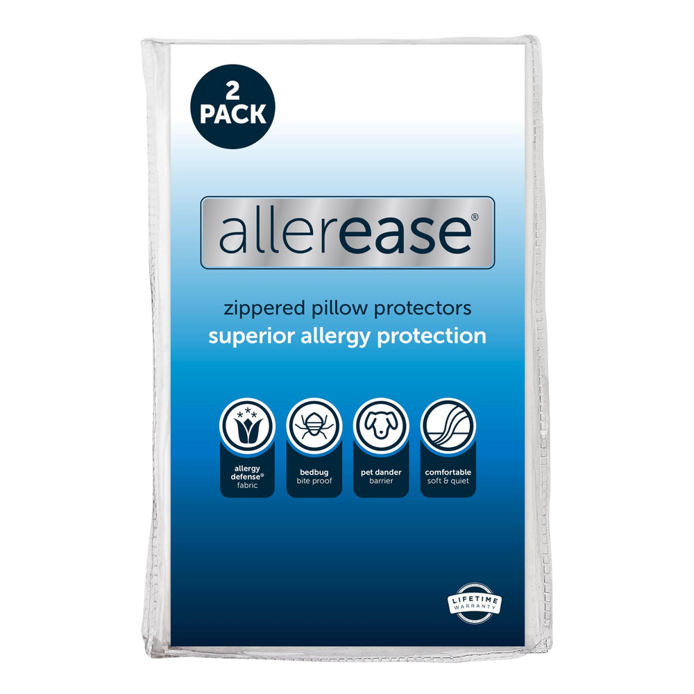 Aller-Ease protector de almohada frontal mostrando ajuste ceñido y protección