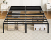 Allewie full size bed frame front view showing sturdy platform and sleek black finish