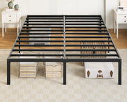 Allewie full size bed frame front view showing sturdy platform and sleek black finish