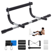 Ally Peaks front view showing heavy-duty doorway pull up bar and packaging, durable construction benefit
