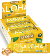 ALOHA front packaging showing lemon cashew bars and benefits