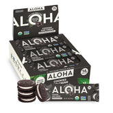 ALOHA front box view showing cookies and creme flavor and organic labeling, convenient snack