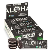 ALOHA front box view showing cookies and creme flavor and organic labeling, convenient snack