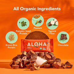 ALOHA single unwrapped bar displaying peanut butter cup layers and appeal