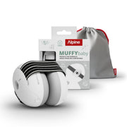 Alpine Muffy Baby front view showing compact baby ear muffs and secure fit benefit