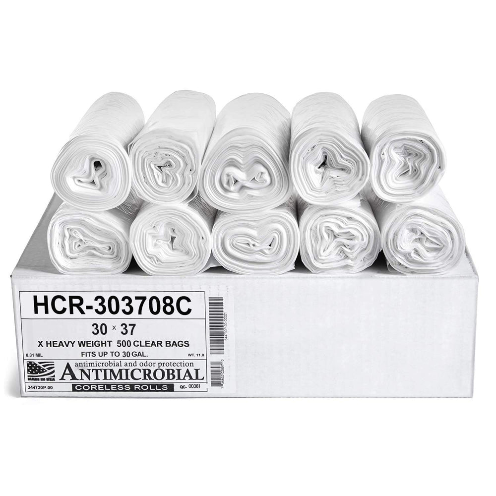 Aluf Plastics front packaging showing 500-pack and clear bags benefit visibility