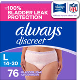 Always Discreet front packaging showing 76ct and max absorbency benefit