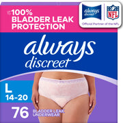 Always Discreet front packaging showing 76ct and max absorbency benefit
